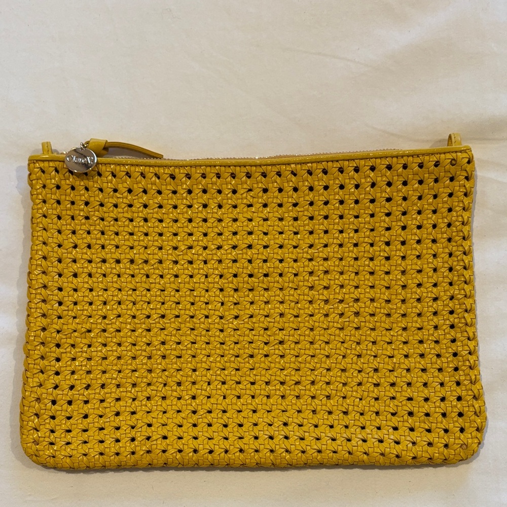 Clare V. Chic Leather Yellow Woven Clutch - tabs for a strap/chain